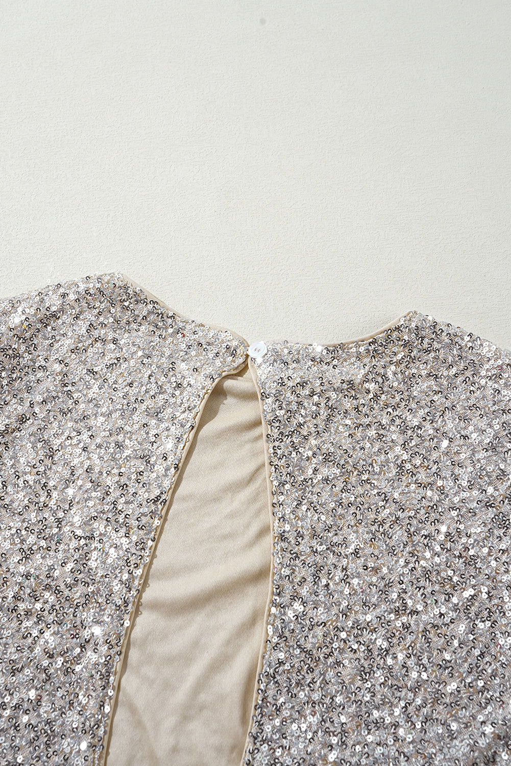 Silvery Sequin Puff Sleeve Cutout Back Blouse