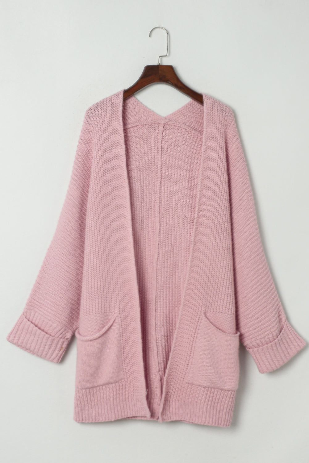 Pink Oversized Fold Over Sleeve Open Front Sweater