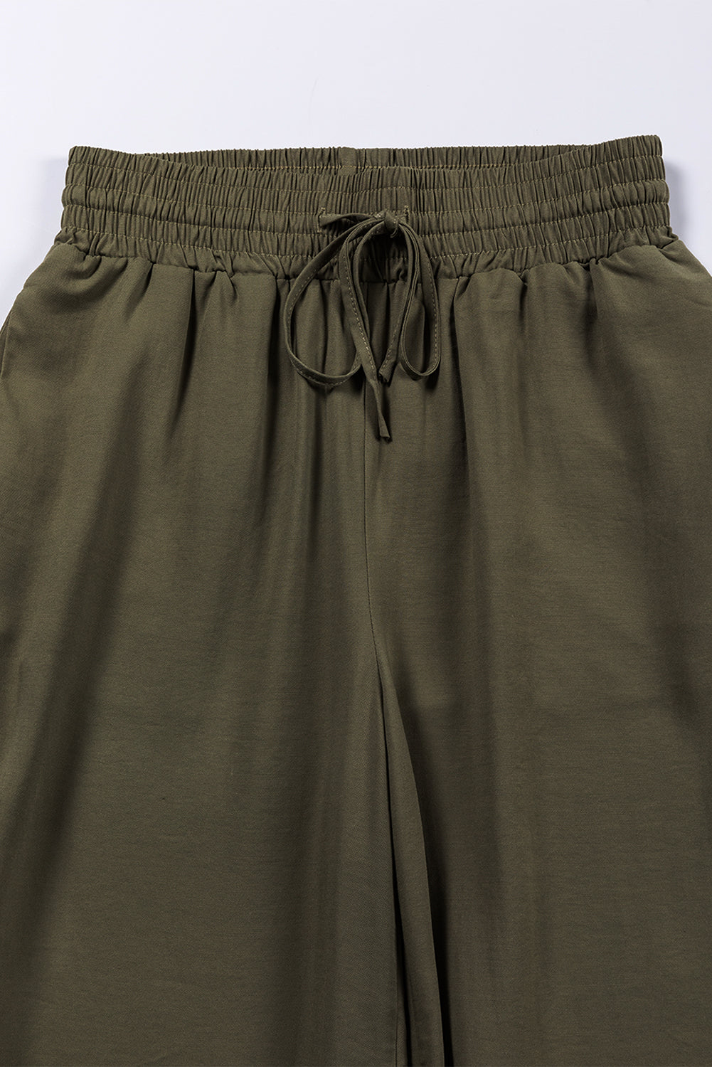 Brown Drawstring Elastic Waist Casual Wide Leg Pants