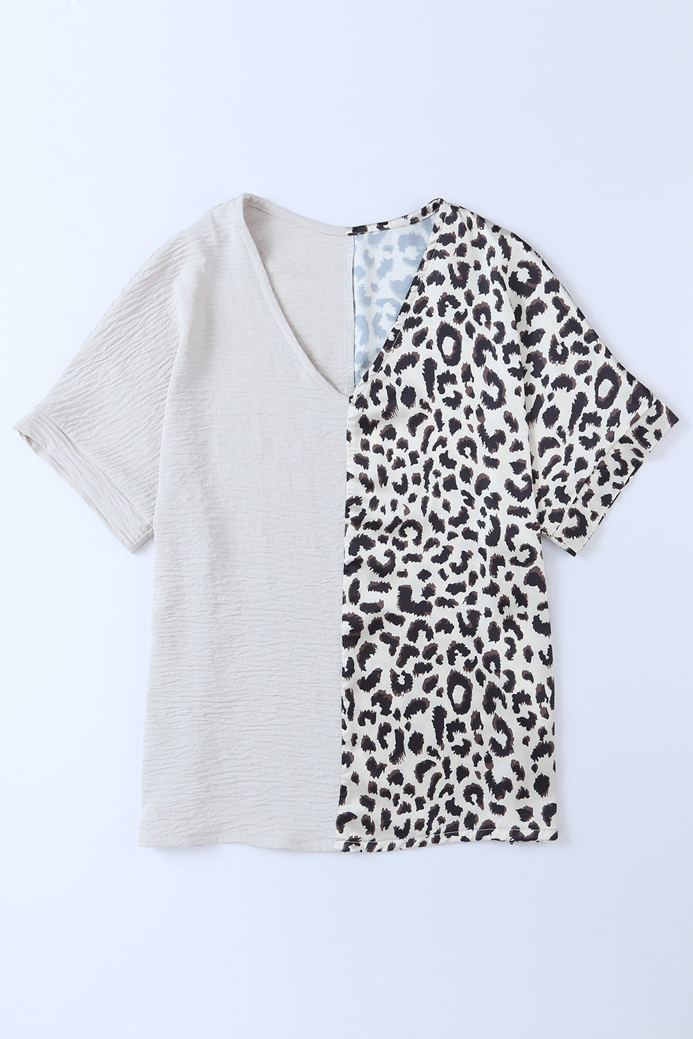 Rose Contrast Leopard Color Block Blouse