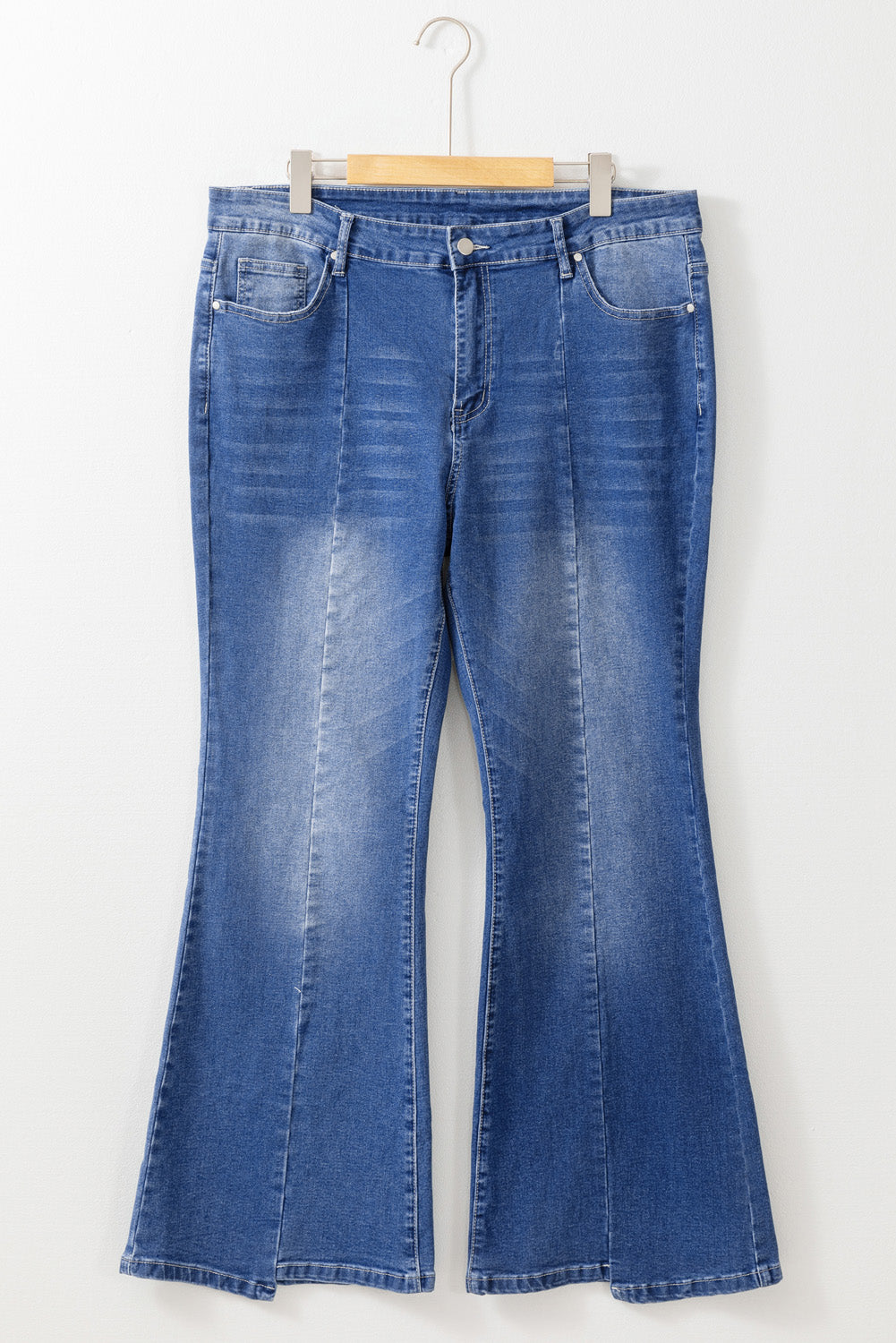 Blue Plus Size Exposed Seam High Waist Flare Jeans