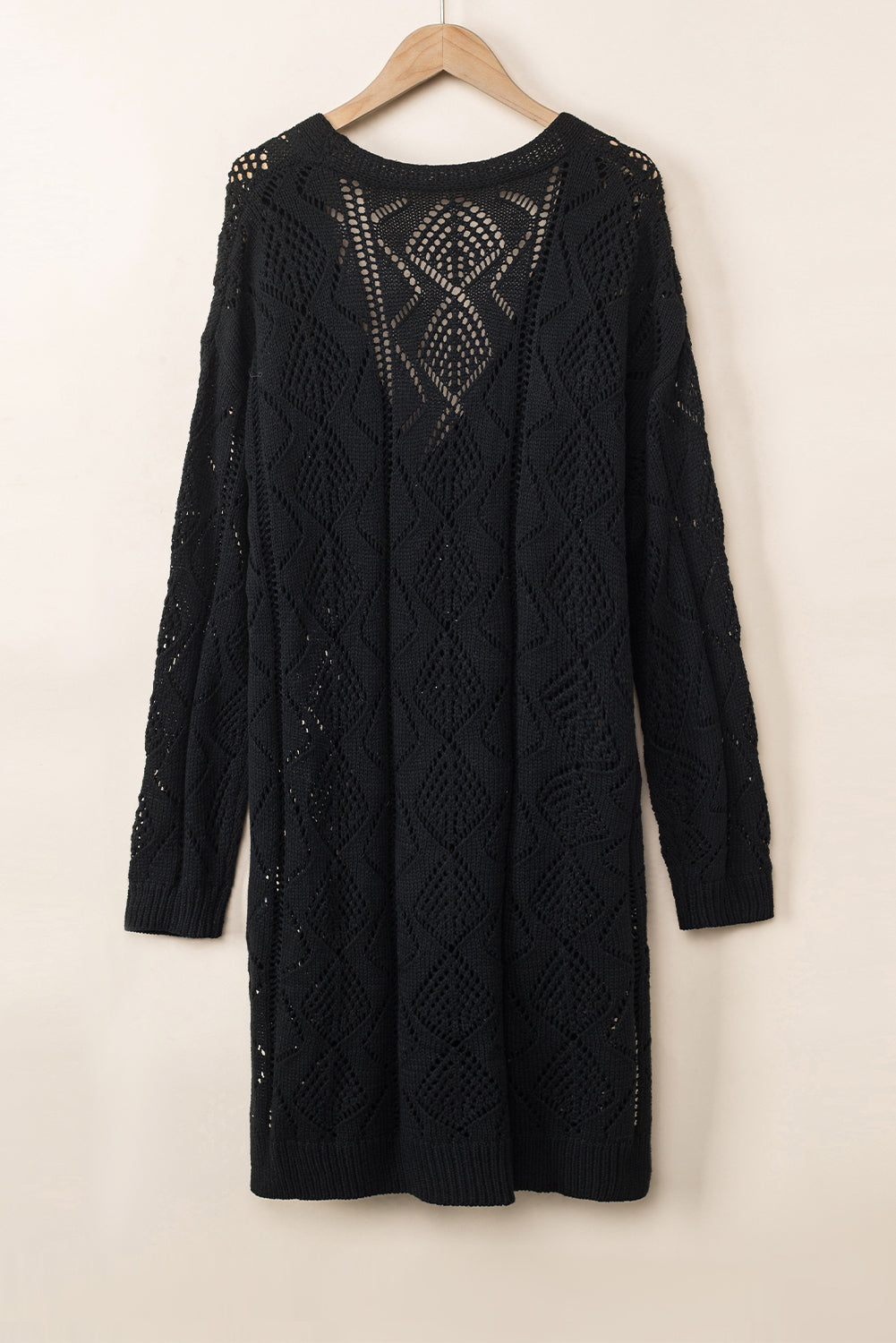 Khaki Hollow-out Openwork Knit Cardigan