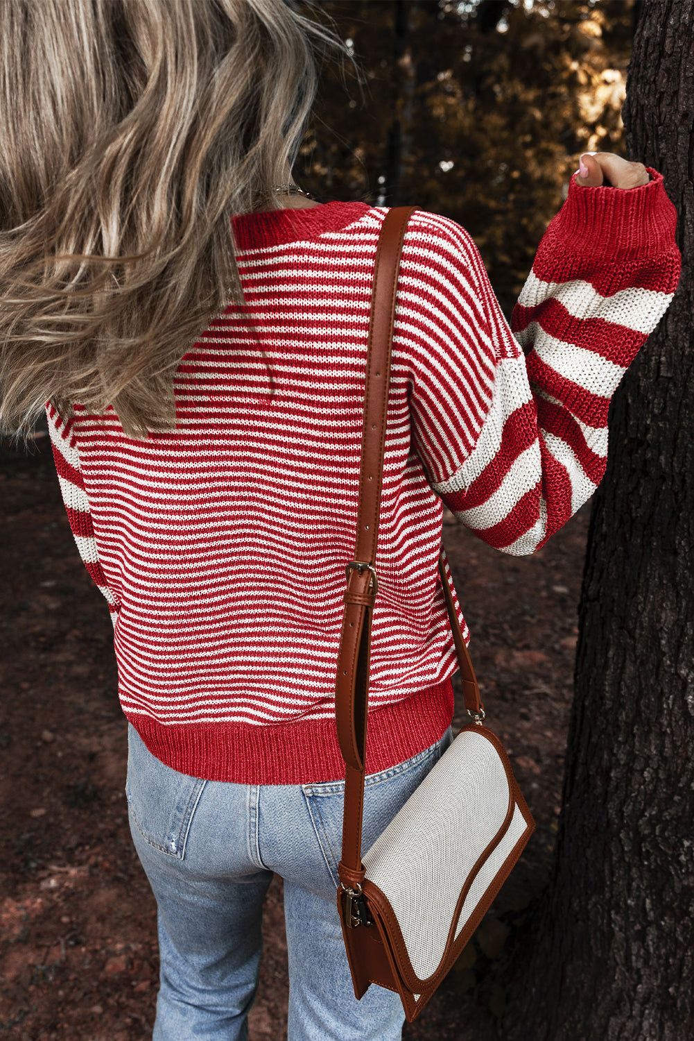 Gray Stripe Geometric Textured Drop Shoulder Sweater