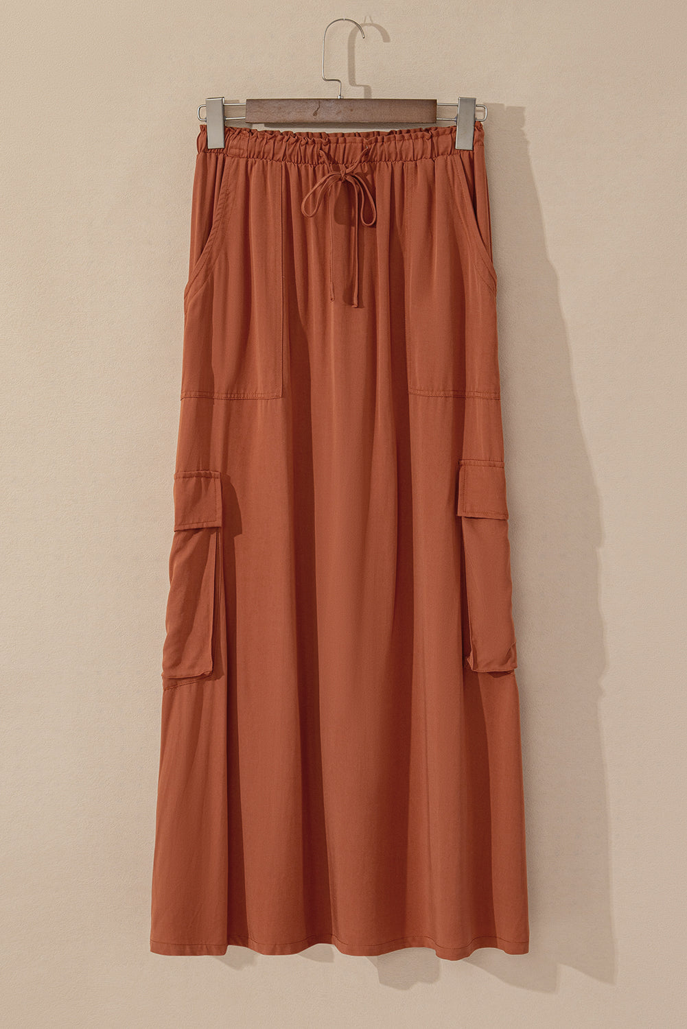 Chestnut Cargo Pocket Drawstring Waist Maxi Skirt