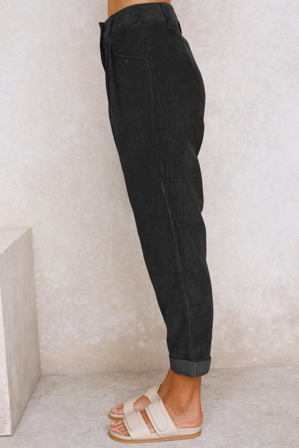 Gray Corduroy High Waist Straight Leg Pants