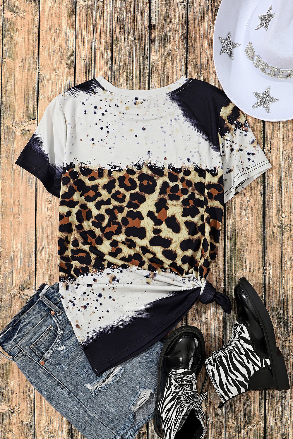 Bleached Leopard Short Sleeve Top