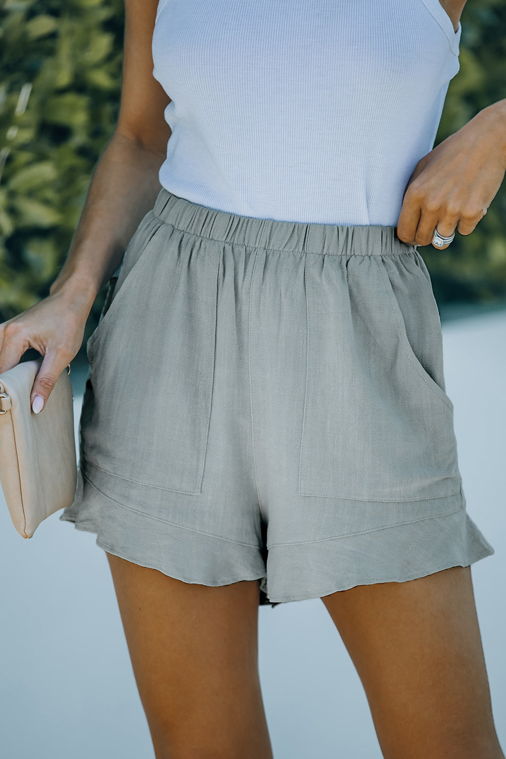 Green High Waist Pocketed Ruffle Shorts