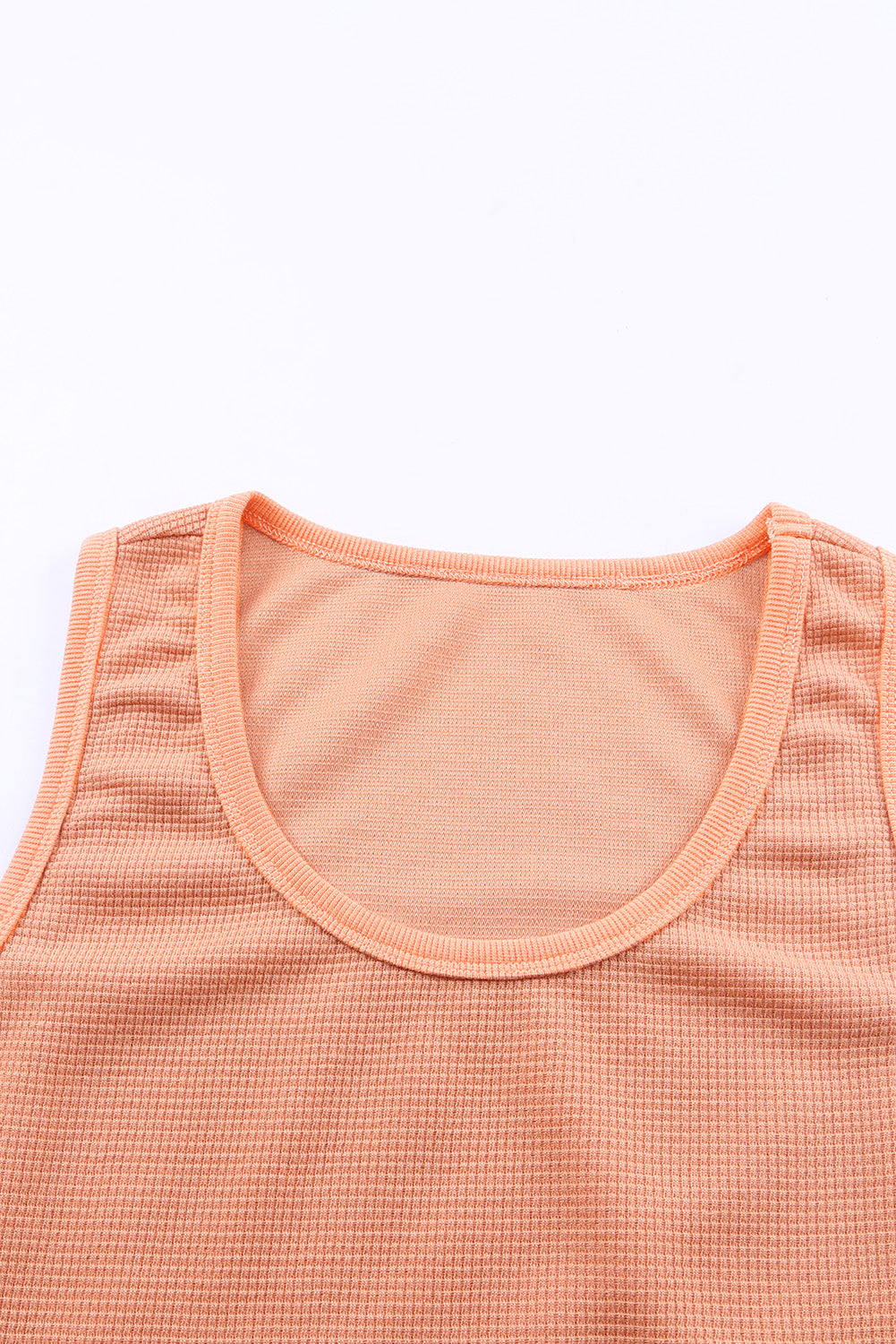 Black Plain Waffle Knit U Neck Tank Top