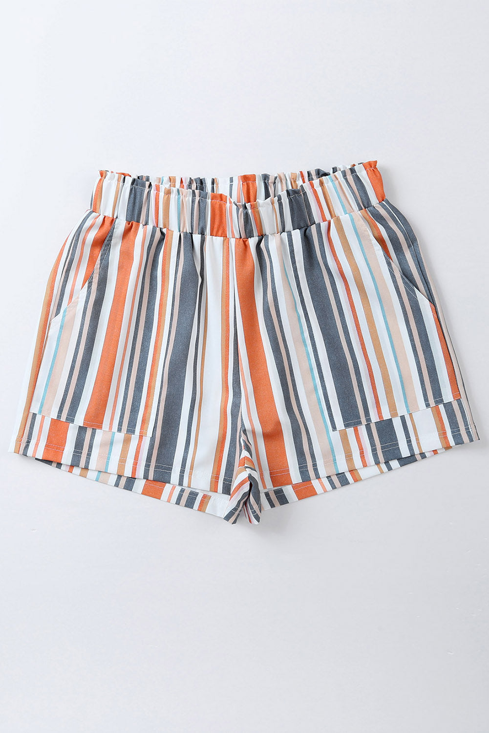 Stripe Vintage Washed Elastic Frill Waist Casual Shorts