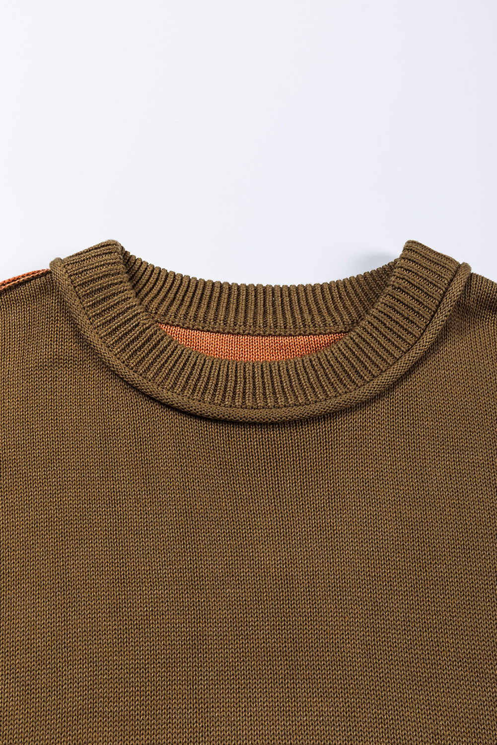 Coffee Colorblock Bishop Sleeve Ribbed Trim Sweater