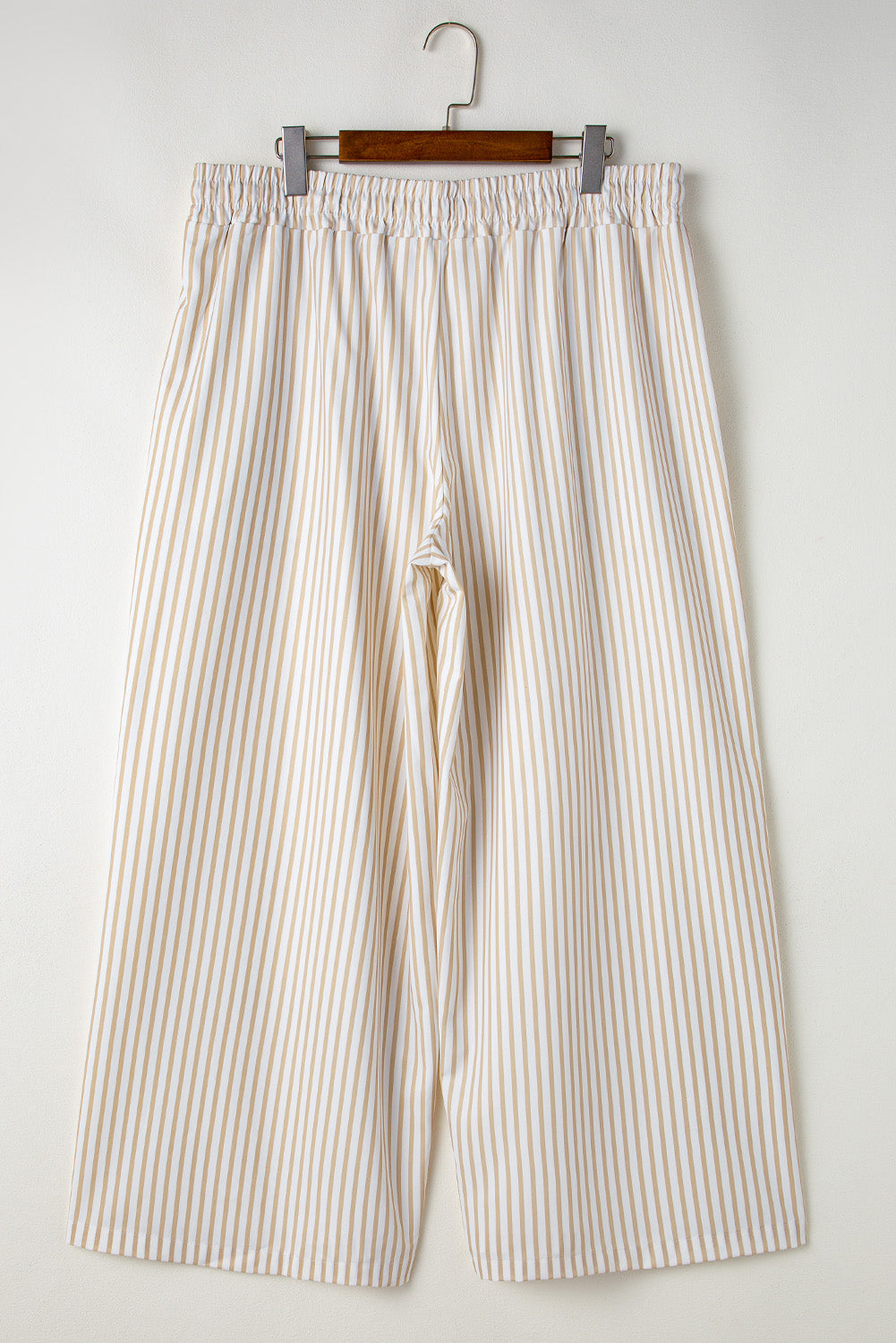 Khaki Stripe Plus Size Drawstring High Waist Wide Leg Pants