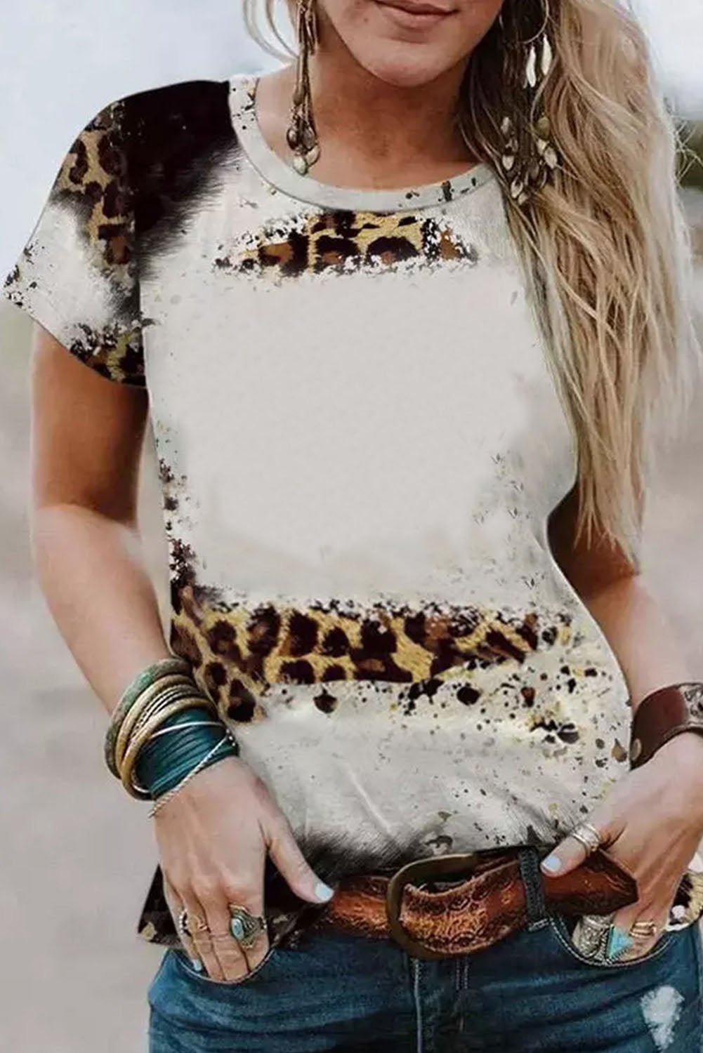 Bleached Leopard Short Sleeve Top