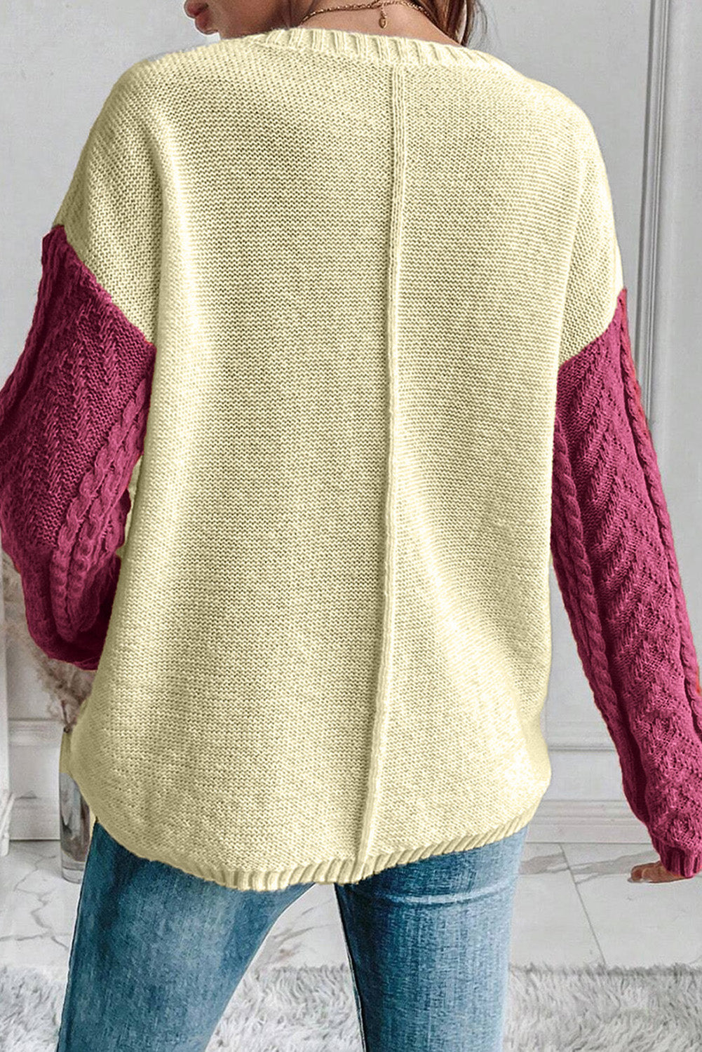 Gold Flame Colorblock Patched Pocket Drop Shoulder Sweater