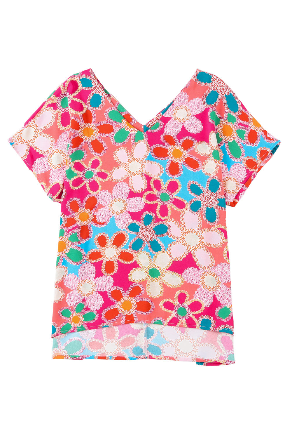 Multicolor Abstract Print V Neck Dolman Blouse