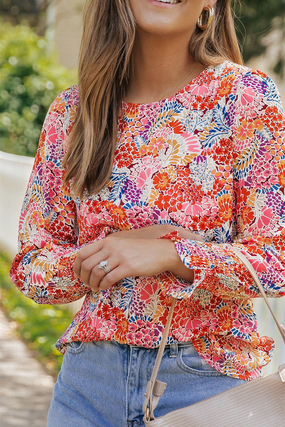 Multicolor Puff Sleeve Floral Blouse