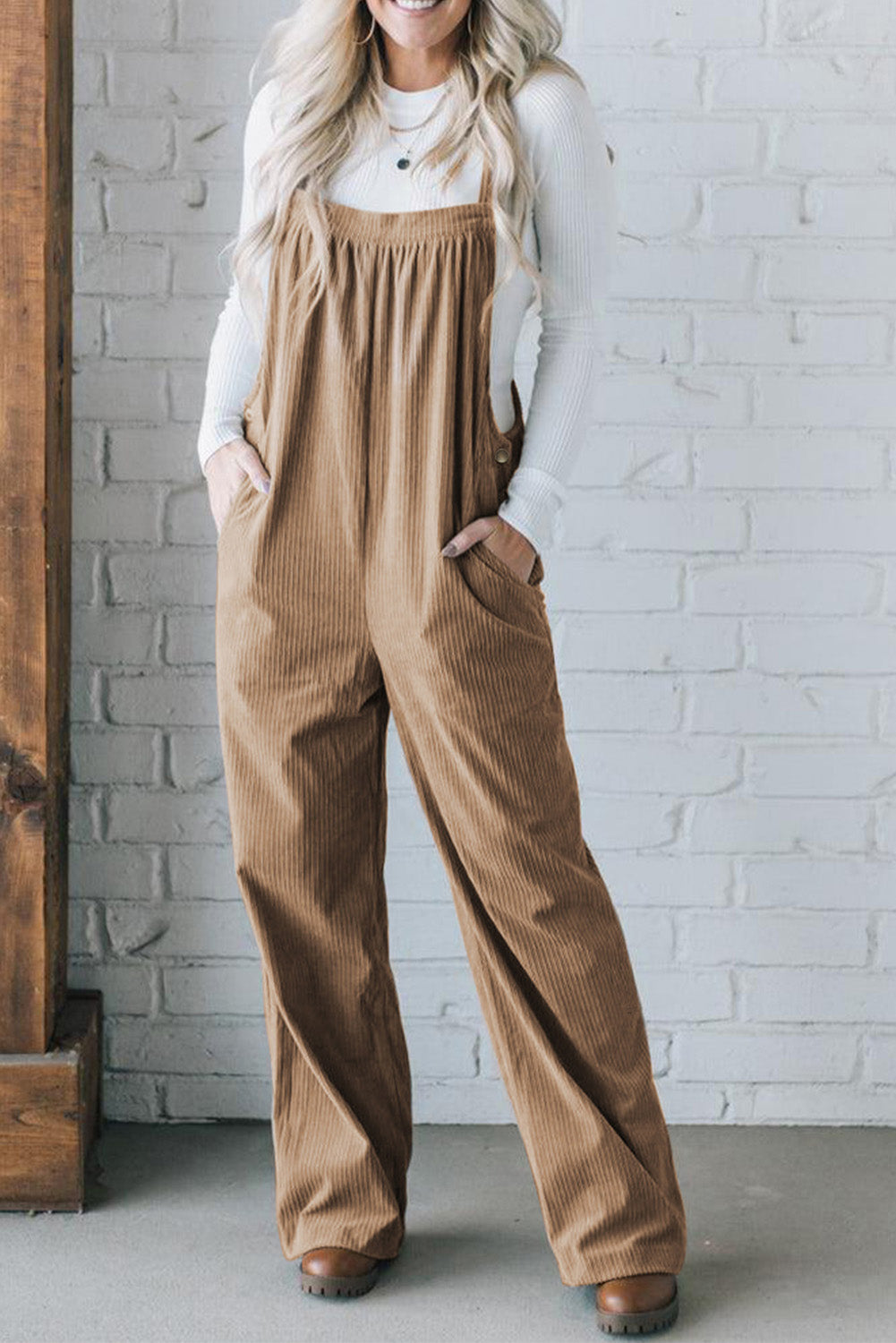 Jungle Green Solid Pocketed Loose Fit Corduroy Overall