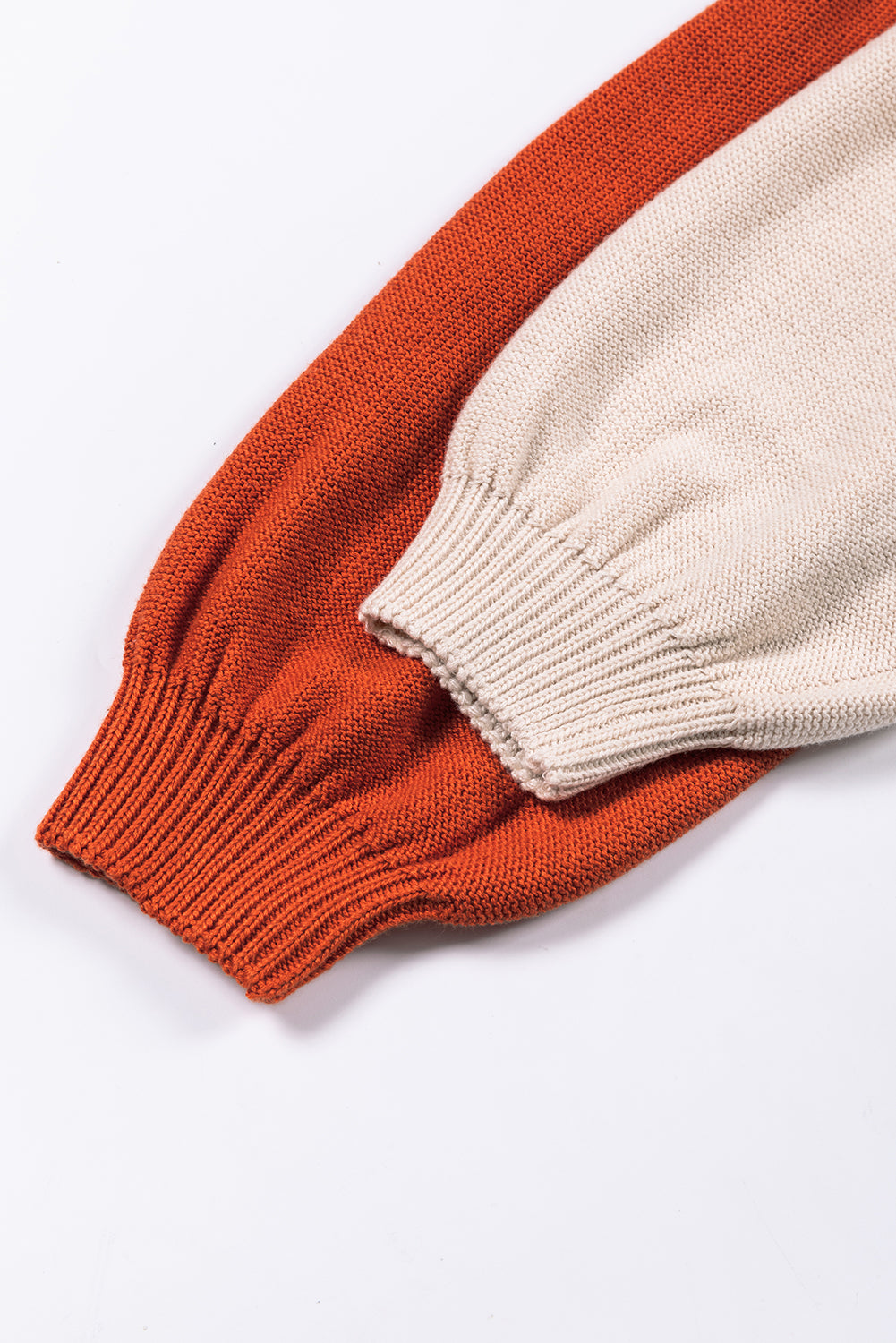 Coffee Colorblock Bishop Sleeve Ribbed Trim Sweater