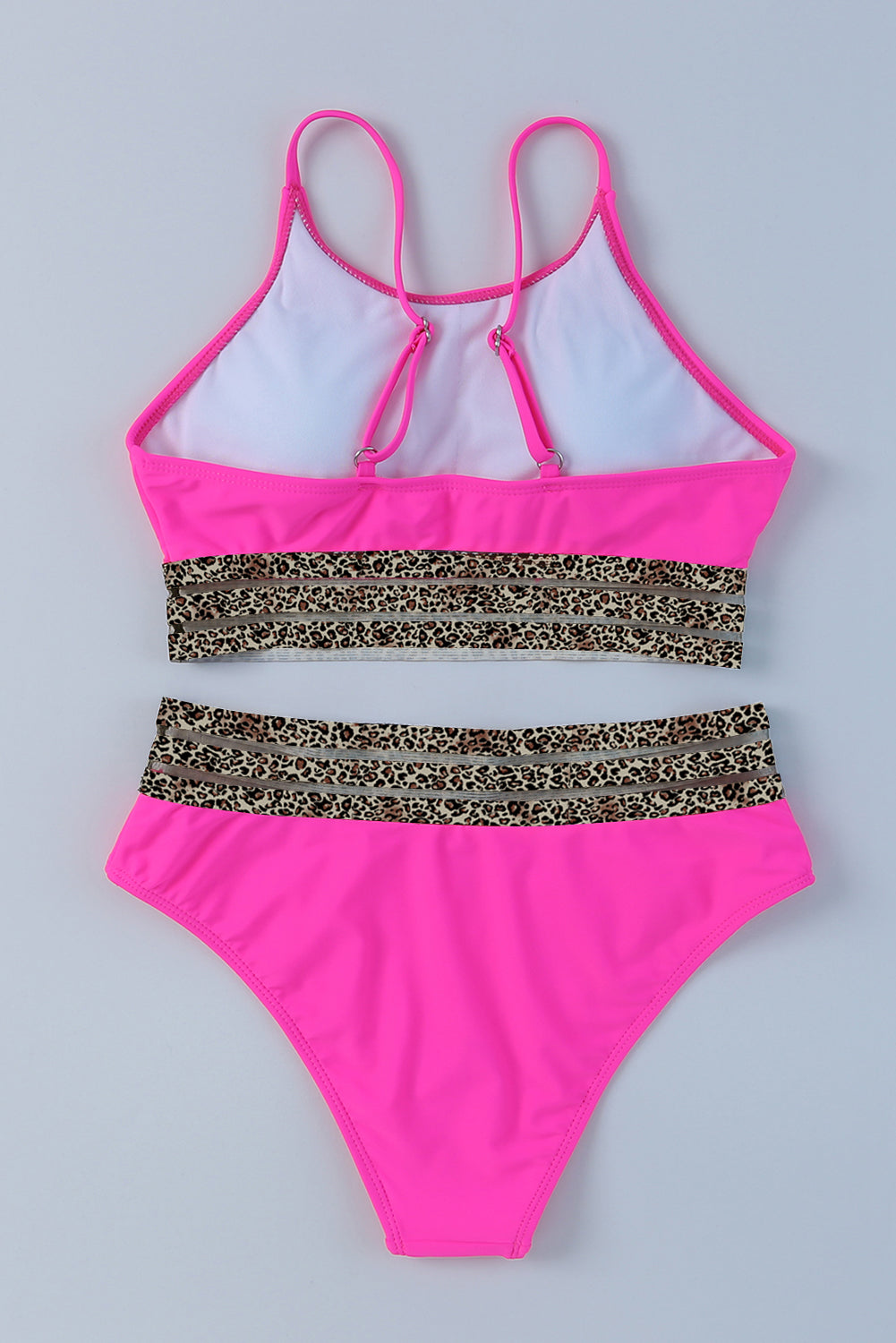 Black Rose Leopard Mesh Trim 2pcs Bikini Swimsuit