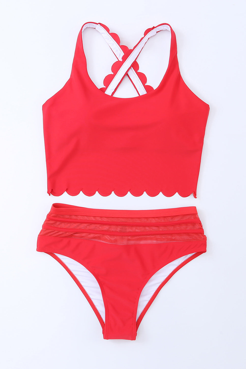 Pink Scalloped Criss Cross High Waist Bikini