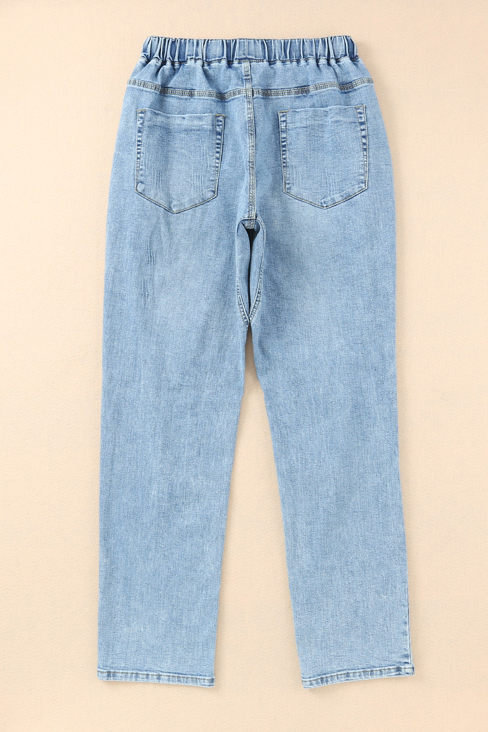 Sky Blue Gather Round Distressed Pocketed Denim Jogger