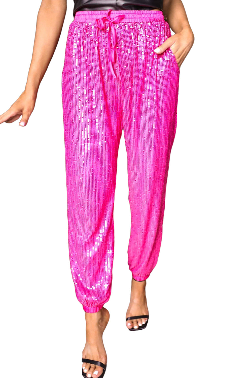 Rose Tie High Waist Sequin Jogger Pants