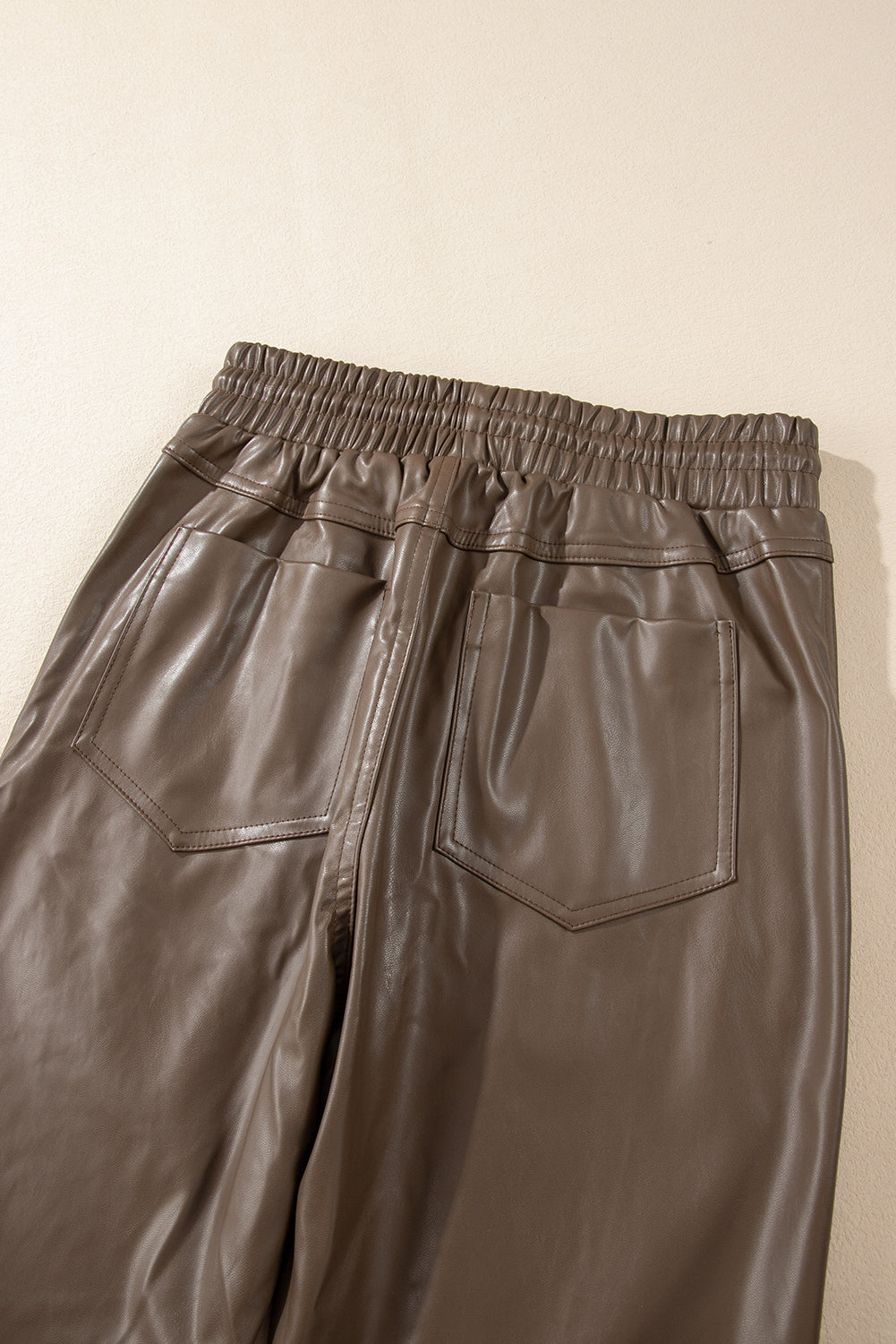 Brown Leather Tie Waist Jogger Pants