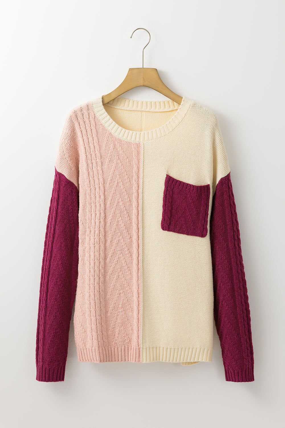 Gold Flame Colorblock Patched Pocket Drop Shoulder Sweater