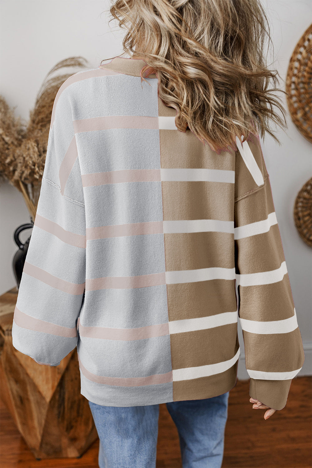 Khaki Stripe Colorblock Oversized Sweater