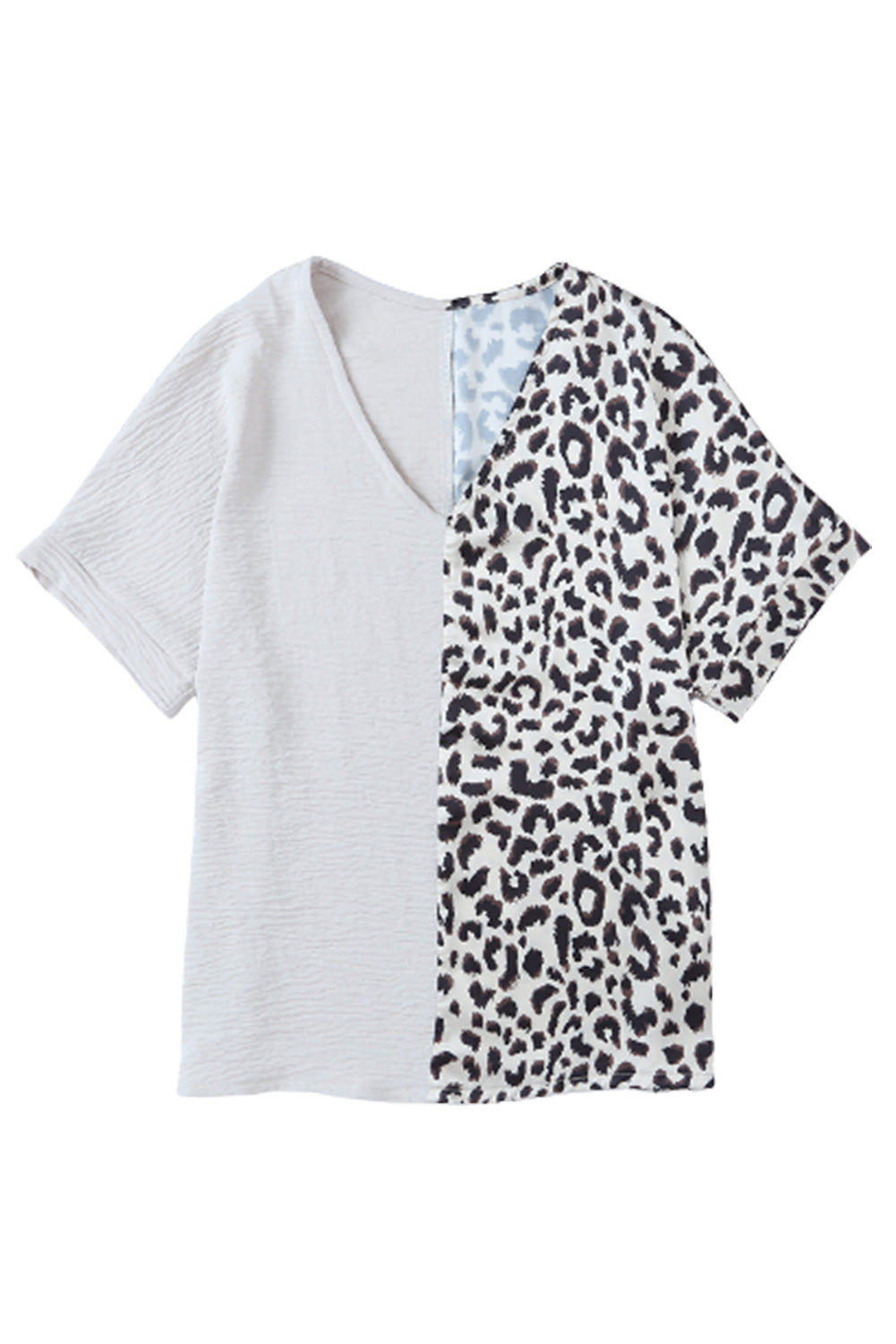 Rose Contrast Leopard Color Block Blouse