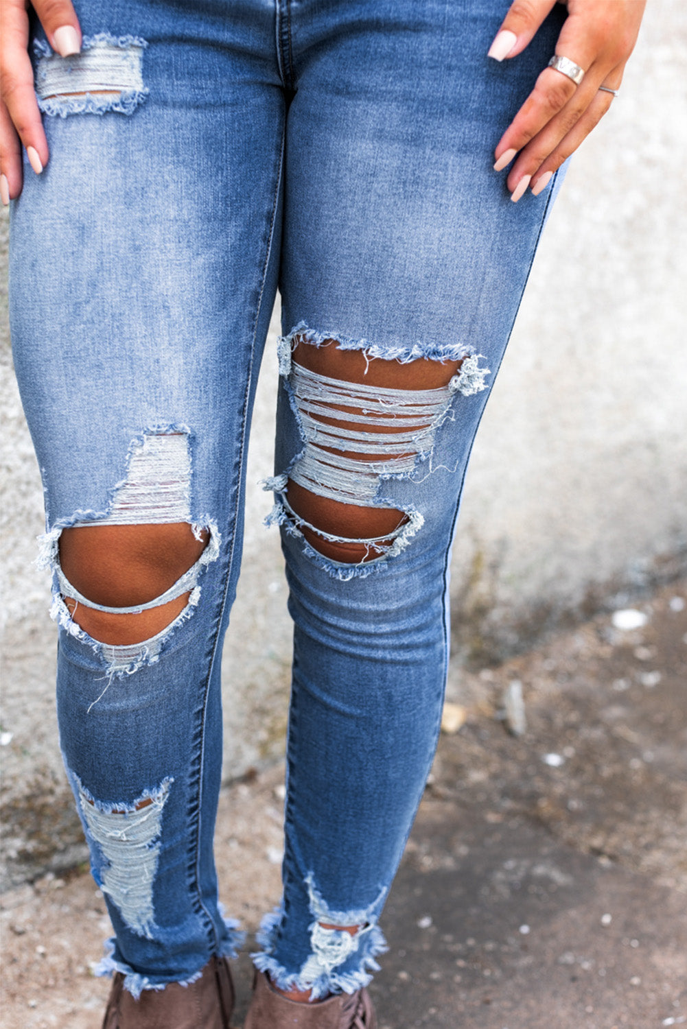 Sky Blue High Waist Distressed Skinny Jeans