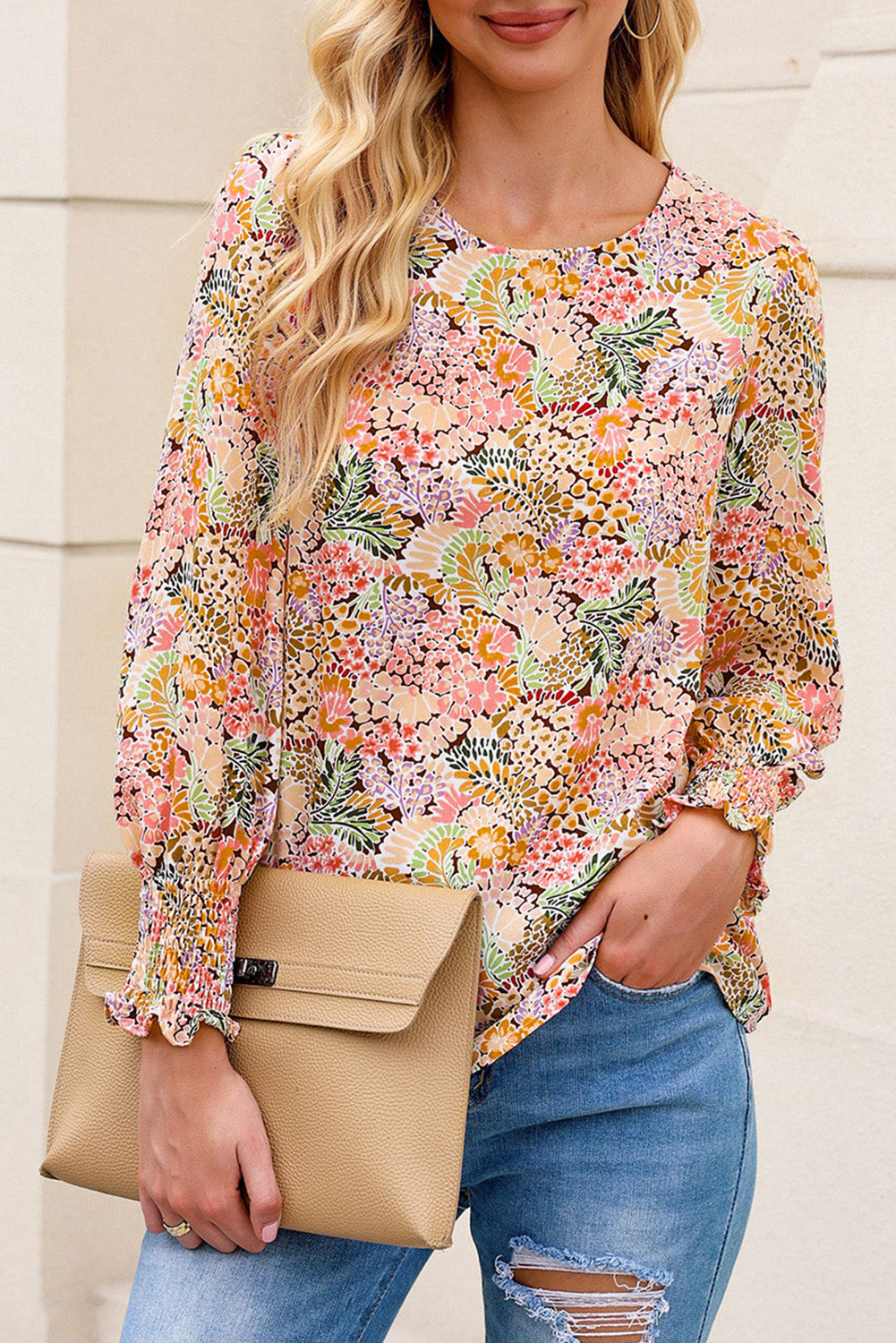 Multicolor Puff Sleeve Floral Blouse