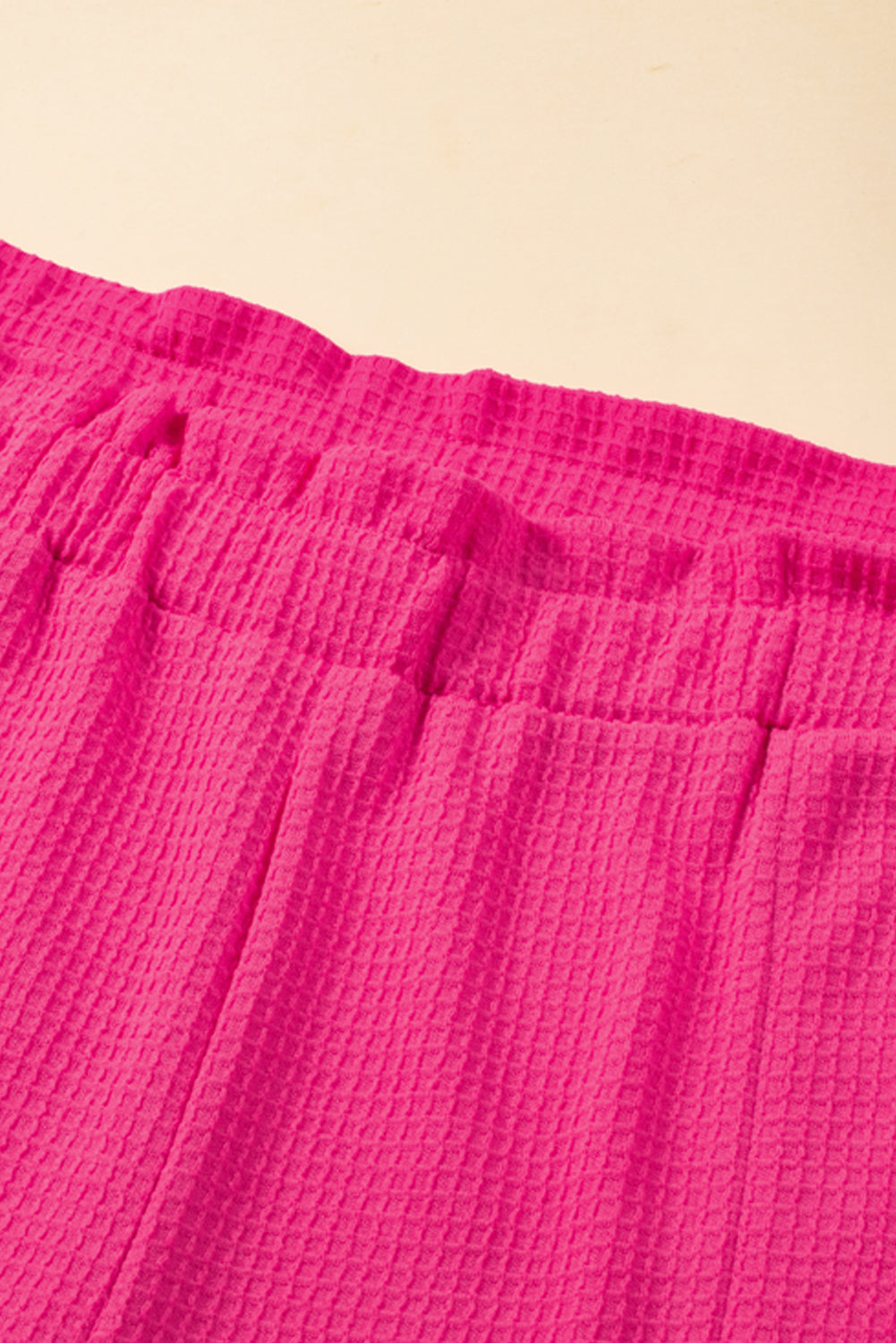 Bright Pink Plus Size Rolled Edge Ruffled Elastic Waist Textured Shorts