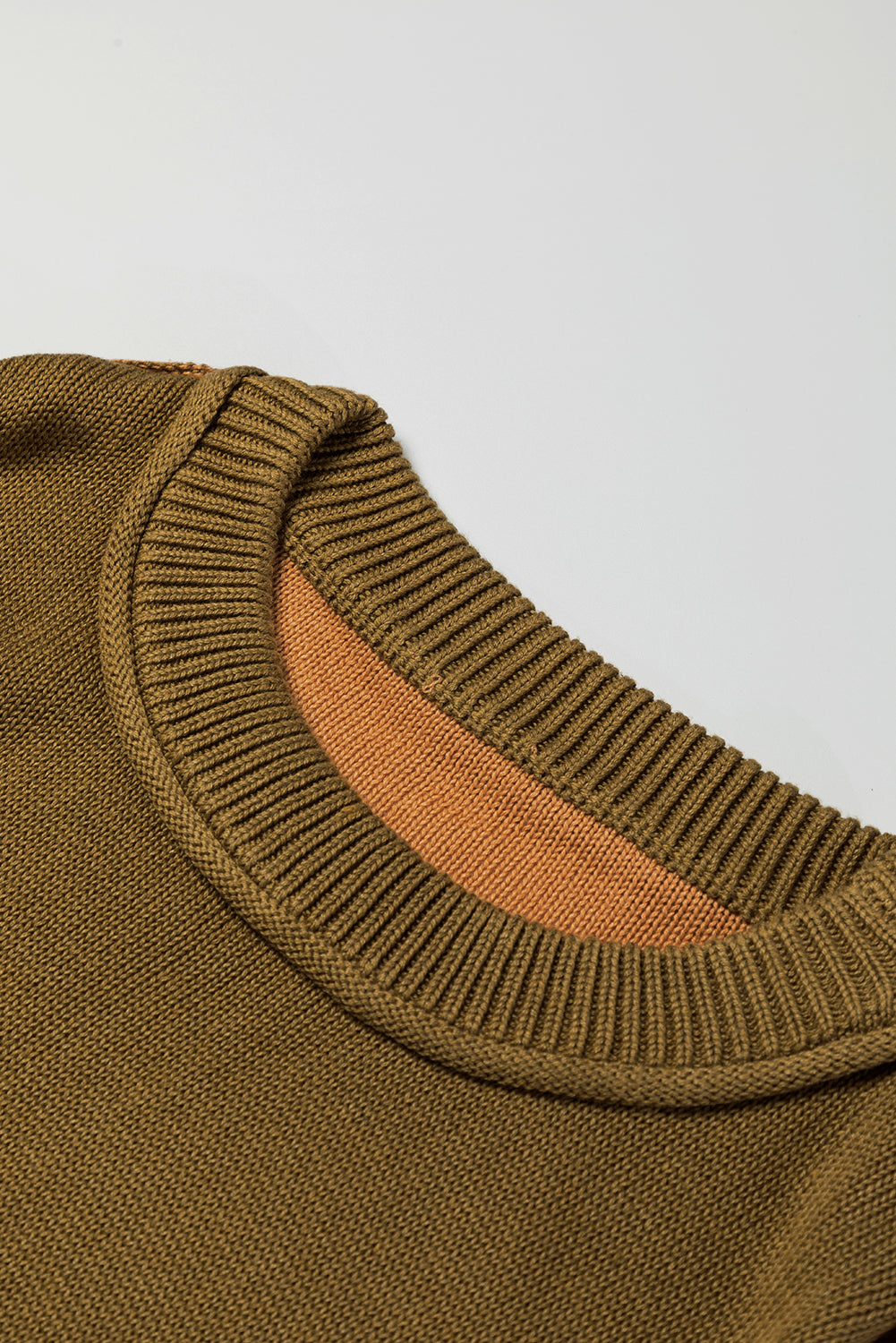 Coffee Colorblock Bishop Sleeve Ribbed Trim Sweater