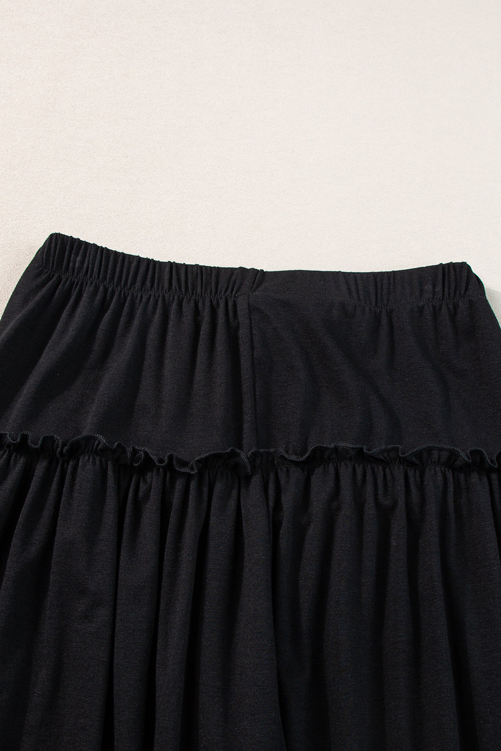 Black Frilled Drawstring High Waist Wide Leg Pants